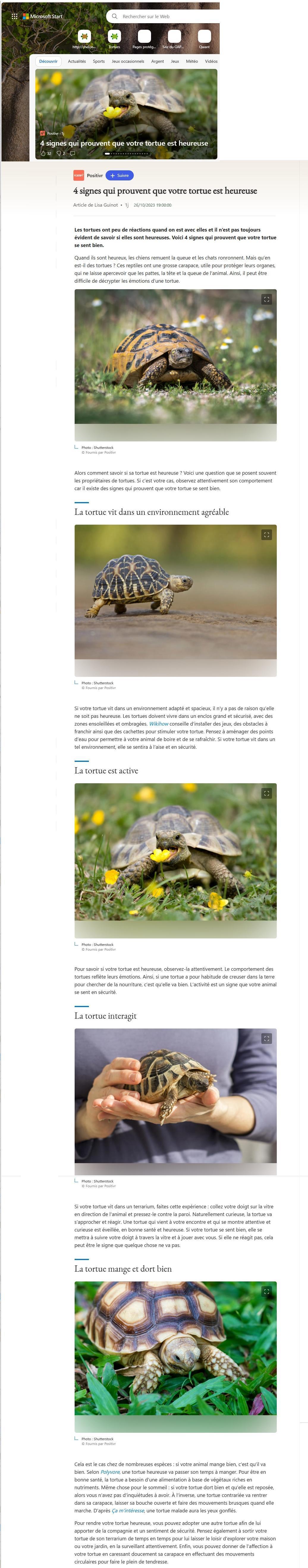 Article Positivr : 4 signes qui prouvent que votre tortue est heureuse.