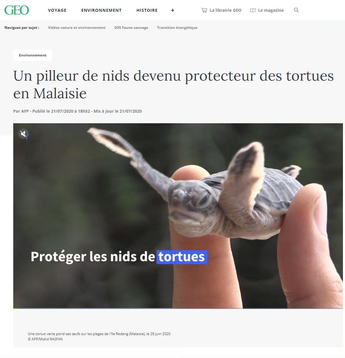 Article "Un pilleur de nids devenu protecteur des tortues en Malaisie".
