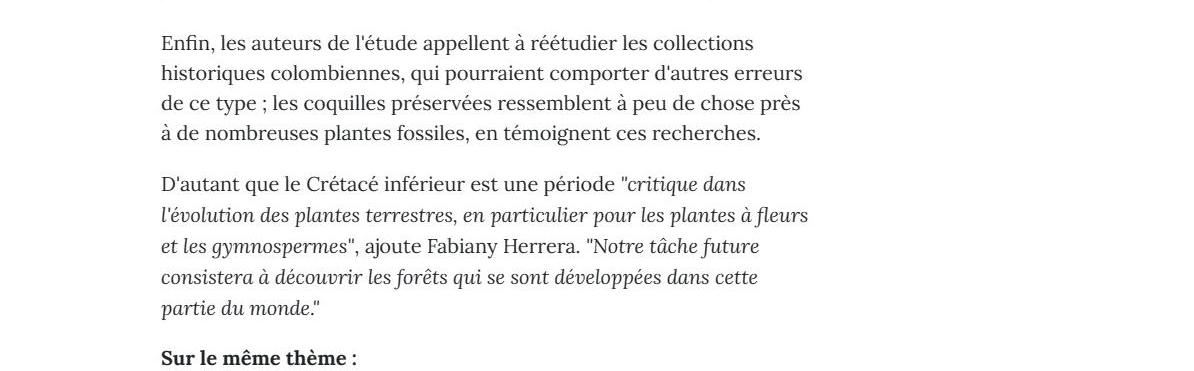 Article "\"Ces "végétaux" du Crétacé étaient en fait d'incroyables fossiles de bébés tortues".