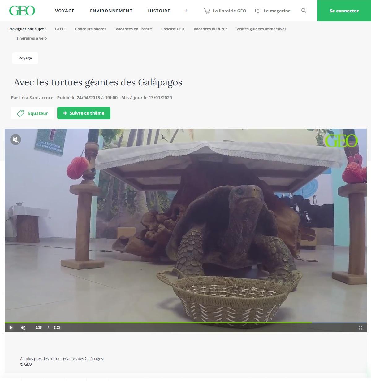 Article "Avec les tortues géantes des Galápagos".